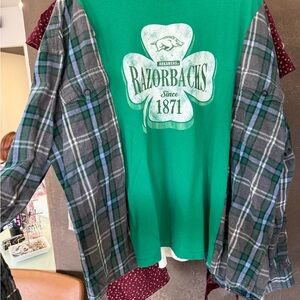 Arkansas Green Razorbacks Graphic Tee with Plaid Shirt